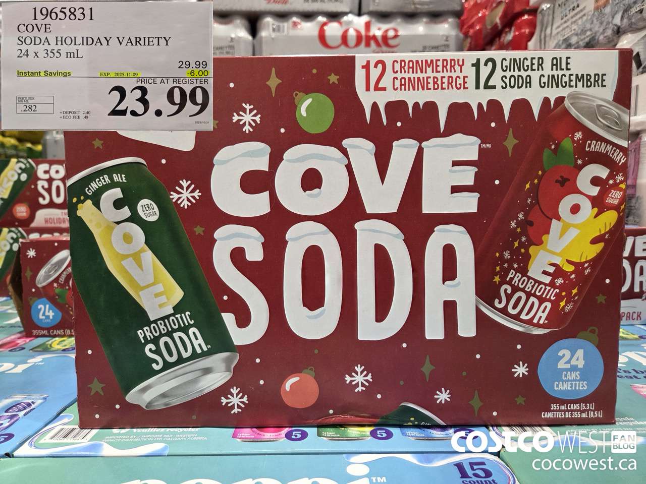 1965831 COVE SODA HOLIDAY VARIETY 24 X 355ML ($6.00 INSTANT SAVINGS EXPIRES ON 2025-11-09) $23.99