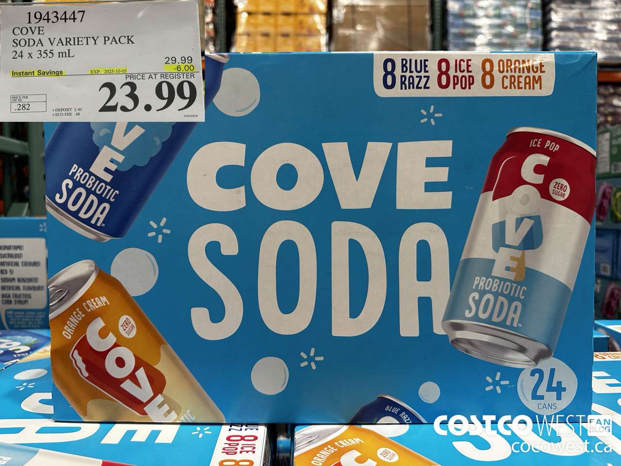 1943447 COVE SODA SUMMER VARIETY 24 X 355ML ($6.00 INSTANT SAVINGS EXPIRES ON 2025-10-05) $23.99