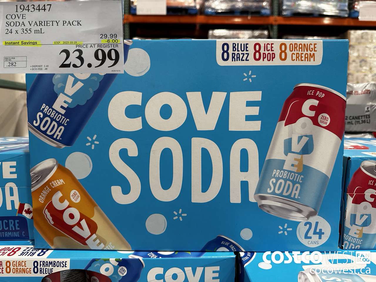 1943447 COVE SODA SUMMER VARIETY 24 X 355ML ($6.00 INSTANT SAVINGS EXPIRES ON 2025-10-19) $23.99