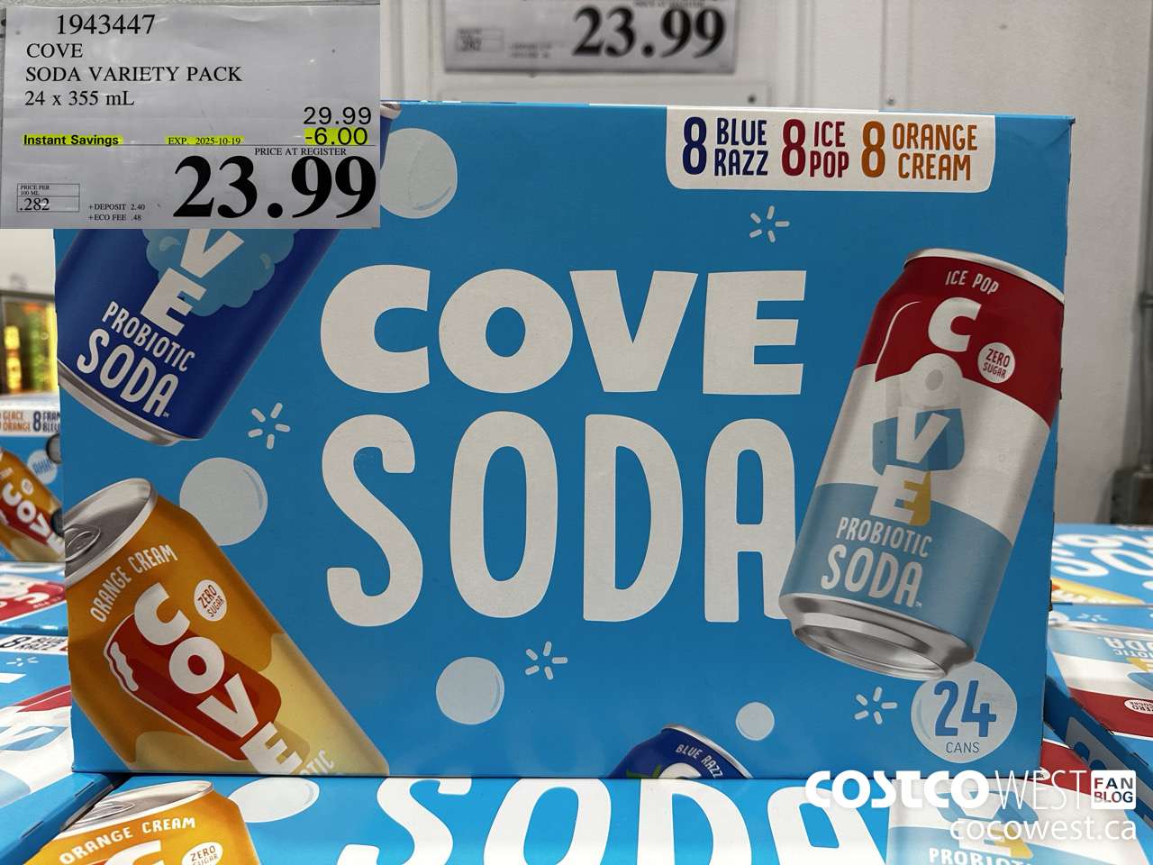 1943447 COVE SODA SUMMER VARIETY 24 X 355ML ($6.00 INSTANT SAVINGS EXPIRES ON 2025-10-19) $23.99