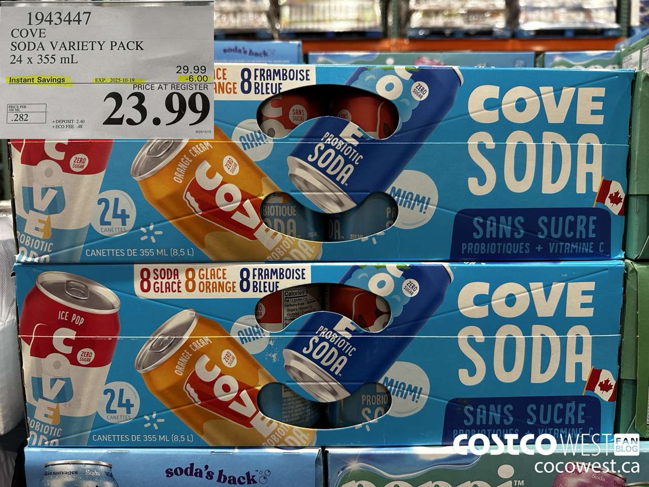 1943447 COVE SODA SUMMER VARIETY 24 X 355ML ($6.00 INSTANT SAVINGS EXPIRES ON 2025-10-19) $23.99