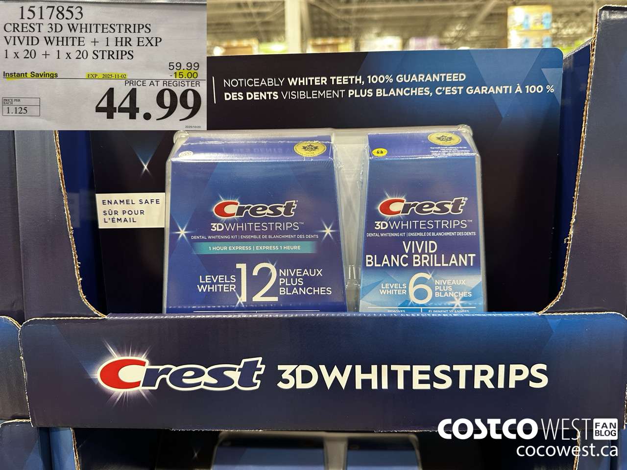 1517853 CREST 3D WHITESTRIPS VIVID WHITE + 1 HR EXP 1 x 20 + 1 x 20 STRIPS ($15.00 INSTANT SAVINGS EXPIRES ON 2025-11-02) $44.99