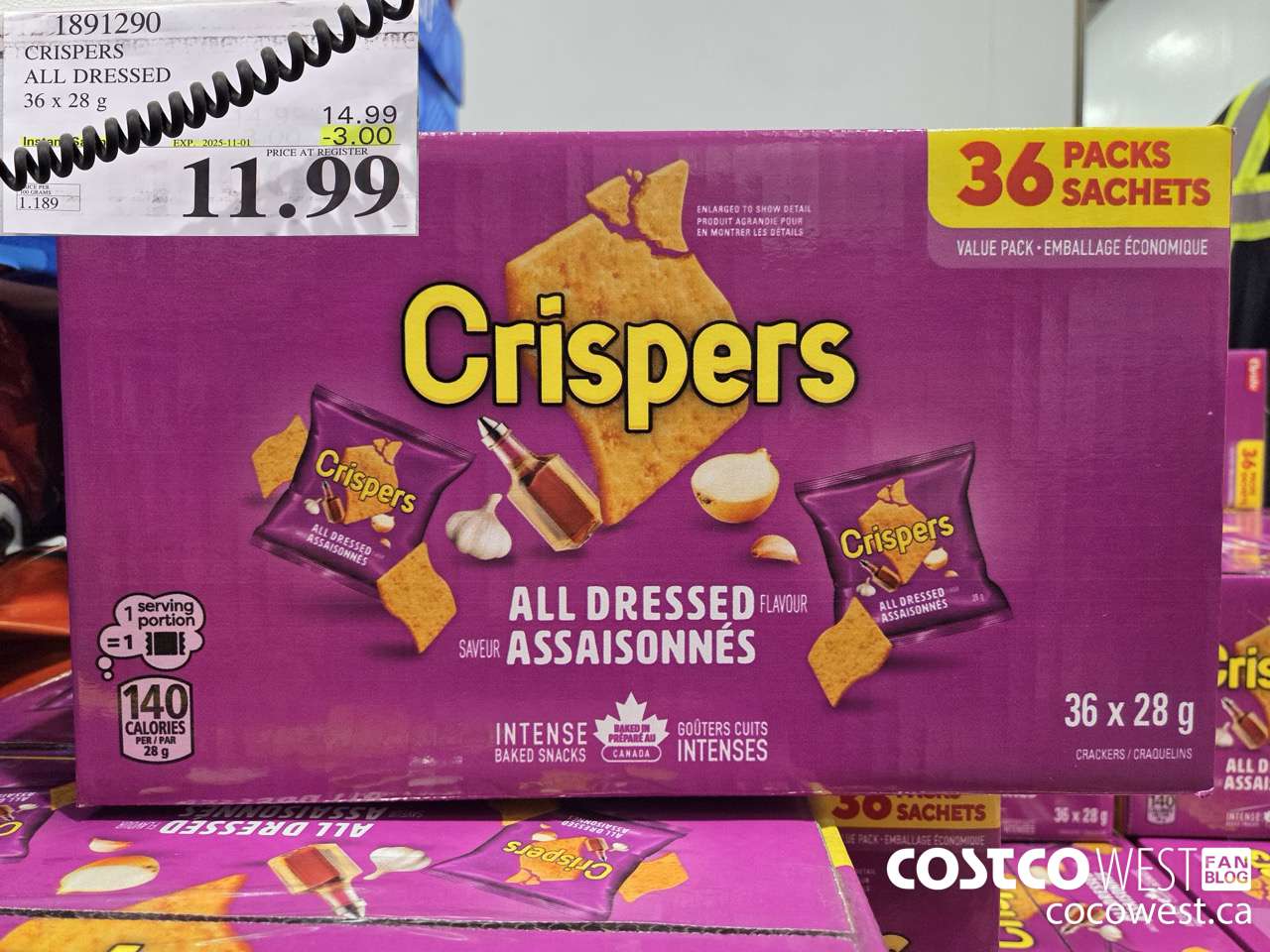 1891290 CRISPERS ALL DRESSED 36 X 28G ($3.00 INSTANT SAVINGS EXPIRES ON 2025-11-01) $11.99