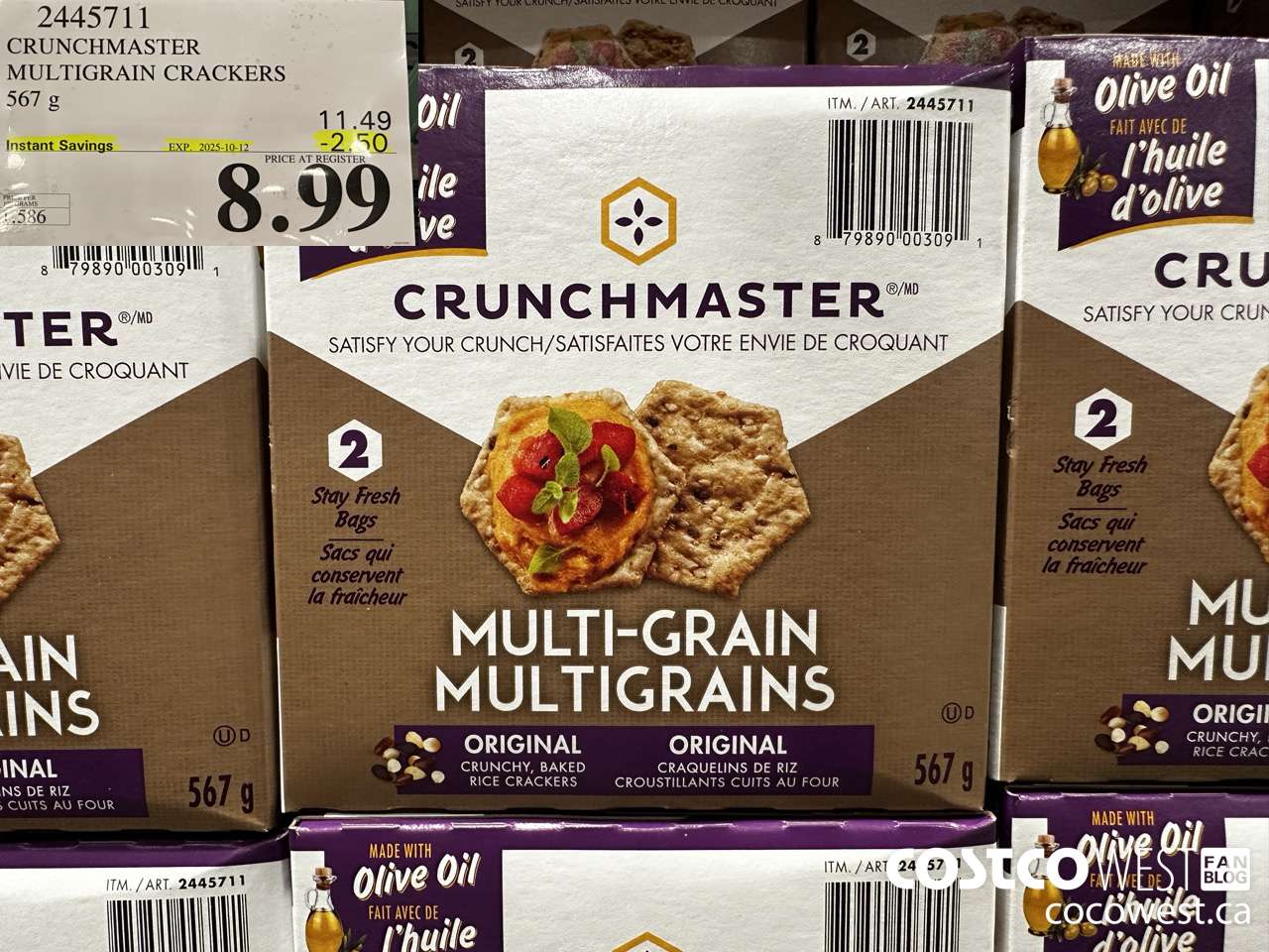 2445711 CRUNCHMASTER MULTIGRAIN CRACKERS 567G ($2.50 INSTANT SAVINGS EXPIRES ON 2025-10-12) $8.99