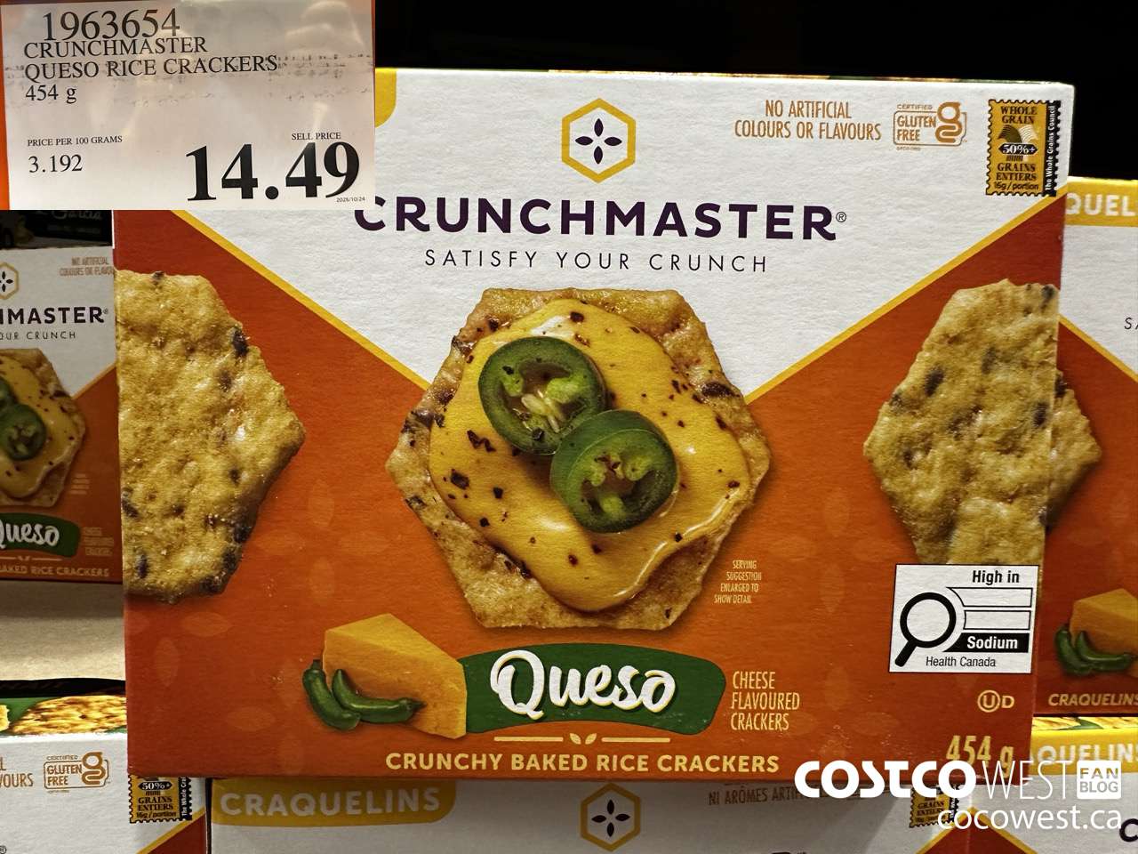1963654 CRUNCHMASTER QUESO RICE CRACKERS 454G $14.49