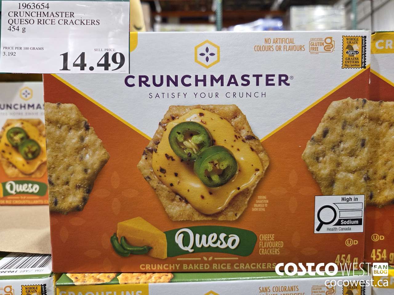 1963654 CRUNCHMASTER QUESO RICE CRACKERS 454G $14.49