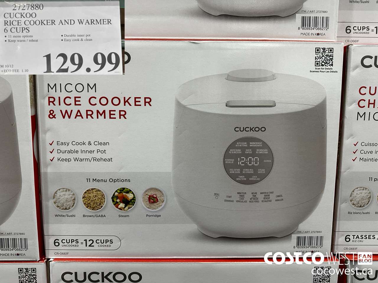 2727880 CUCKOO RICE COOKER AND WARMER 6 CUPS $129.99
