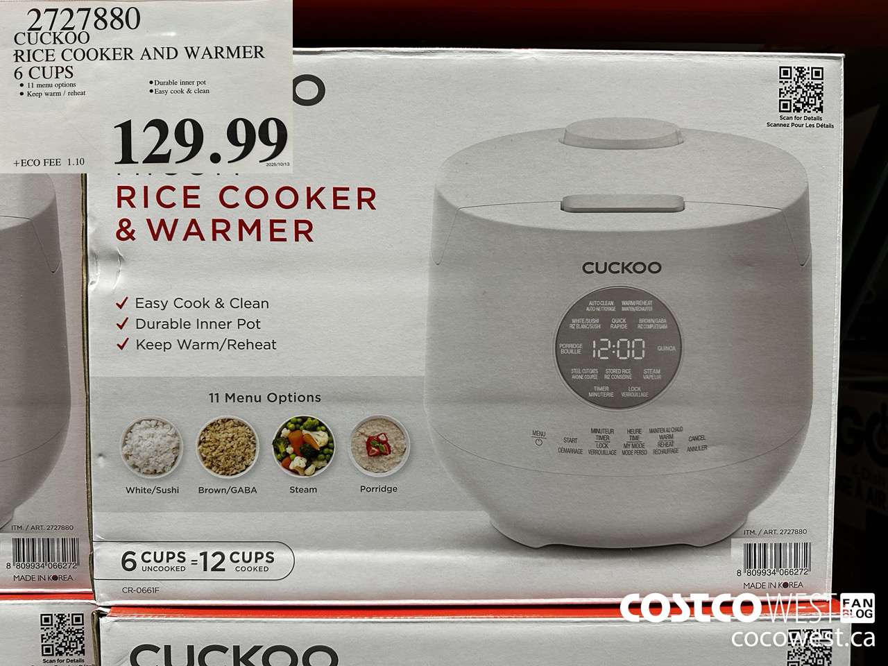2727880 CUCKOO RICE COOKER AND WARMER 6 CUPS $129.99