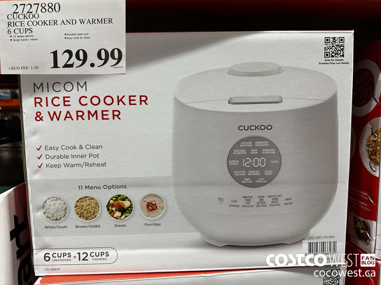 2727880 CUCKOO RICE COOKER AND WARMER 6 CUPS $129.99