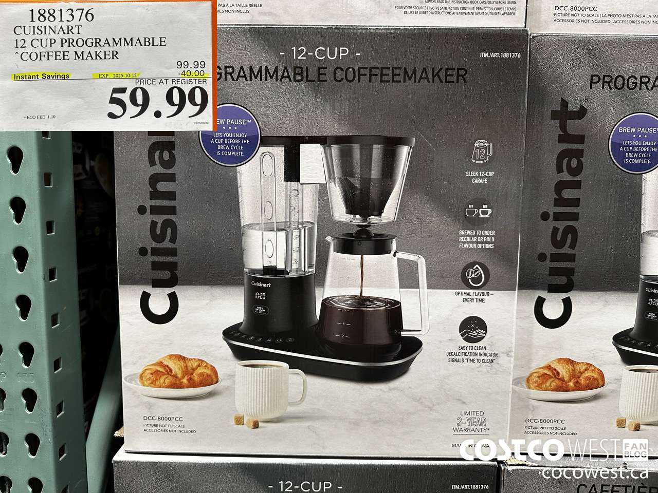 1881376 CUISINART 12 CUP PROGRAMMABLE COFFEEMAKER ($40.00 INSTANT SAVINGS EXPIRES ON 2025-10-12) $59.99