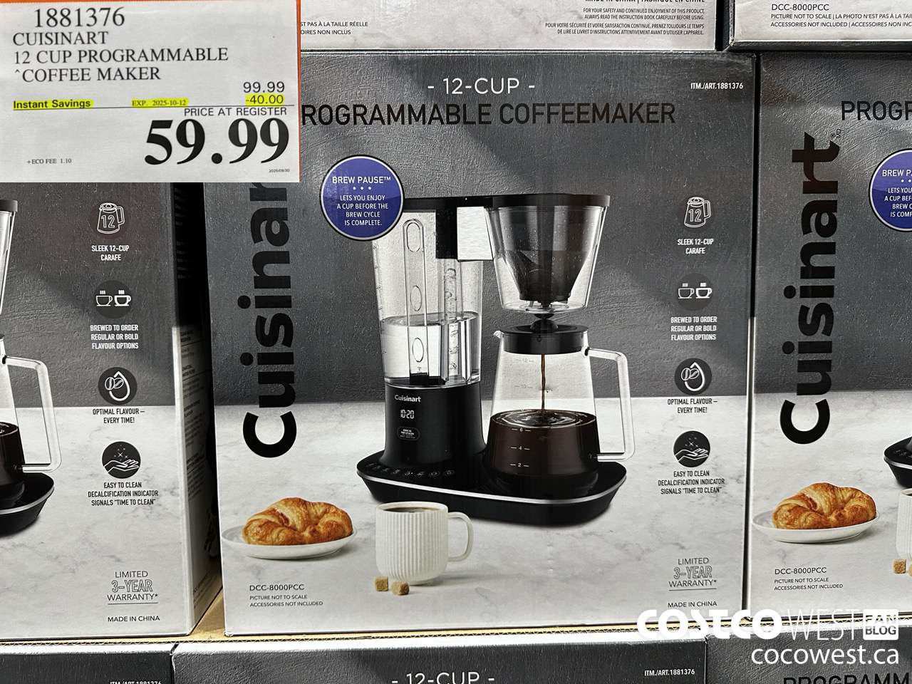 1881376 CUISINART 12 CUP PROGRAMMABLE COFFEEMAKER ($40.00 INSTANT SAVINGS EXPIRES ON 2025-10-12) $59.99