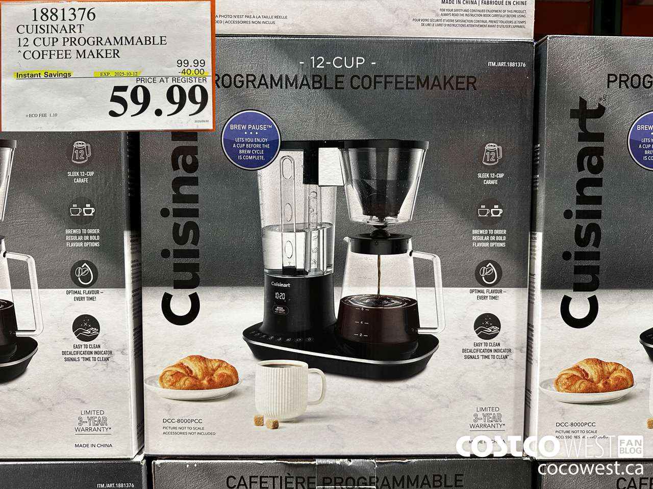 1881376 CUISINART 12 CUP PROGRAMMABLE COFFEEMAKER ($40.00 INSTANT SAVINGS EXPIRES ON 2025-10-12) $59.99