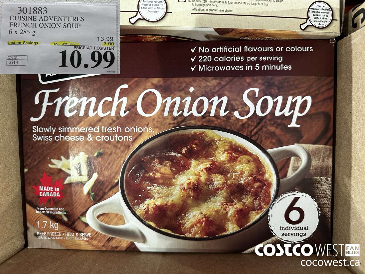 301883 CUISINE ADVENTURES FRENCH ONION SOUP 6 X 285 G ($3.00 INSTANT SAVINGS EXPIRES ON 2025-10-05) $10.99