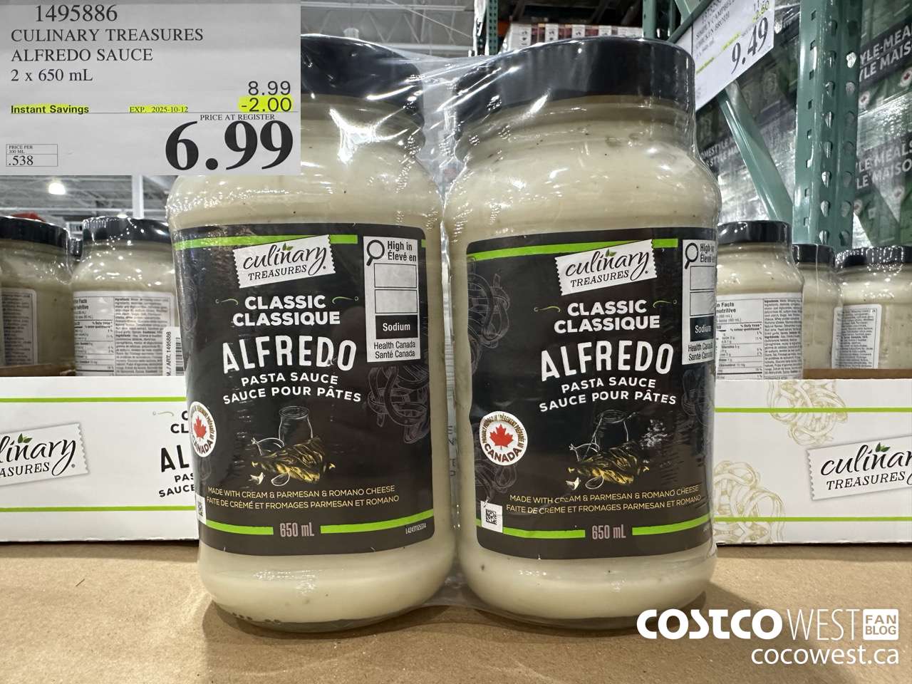 1495886 CULINARY TREASURES ALFREDO SAUCE 2 x 650 mL ($2.00 INSTANT SAVINGS EXPIRES ON 2025-10-12) $6.99