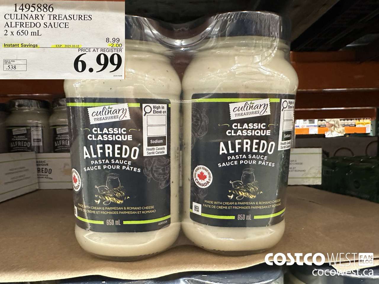 1495886 CULINARY TREASURES ALFREDO SAUCE 2 x 650 mL ($2.00 INSTANT SAVINGS EXPIRES ON 2025-10-12) $6.99