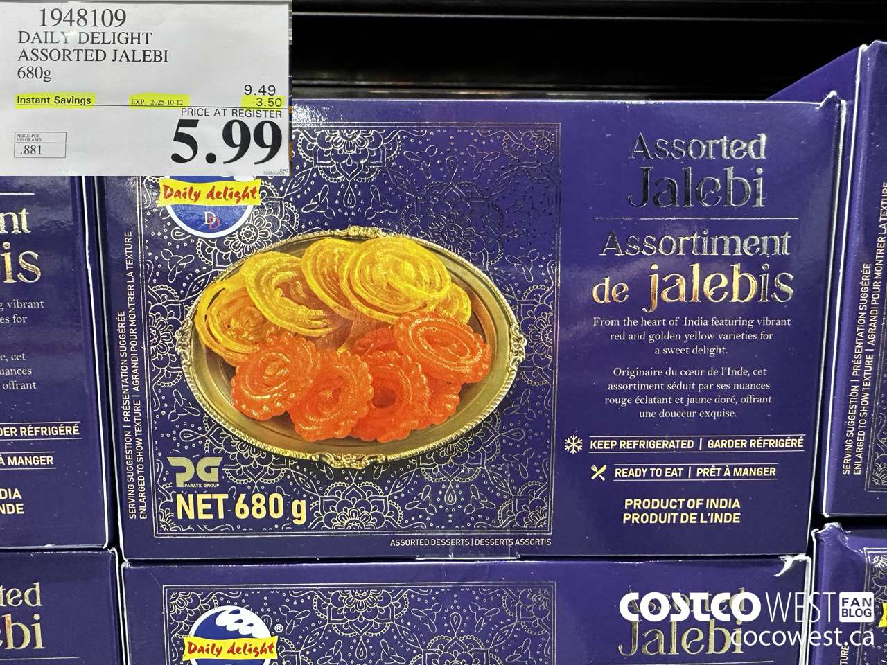 1948109 DAILY DELIGHT ASSORTED JALEBI 680G ($3.50 INSTANT SAVINGS EXPIRES ON 2025-10-12) $5.99