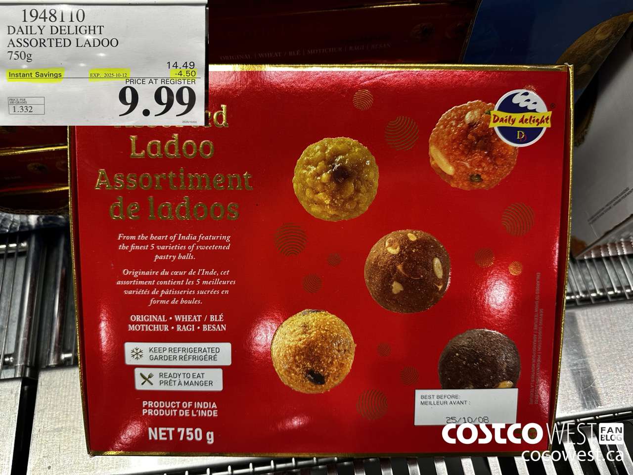 1948110 DAILY DELIGHT ASSORTED LADOO 750G ($4.50 INSTANT SAVINGS EXPIRES ON 2025-10-12) $9.99