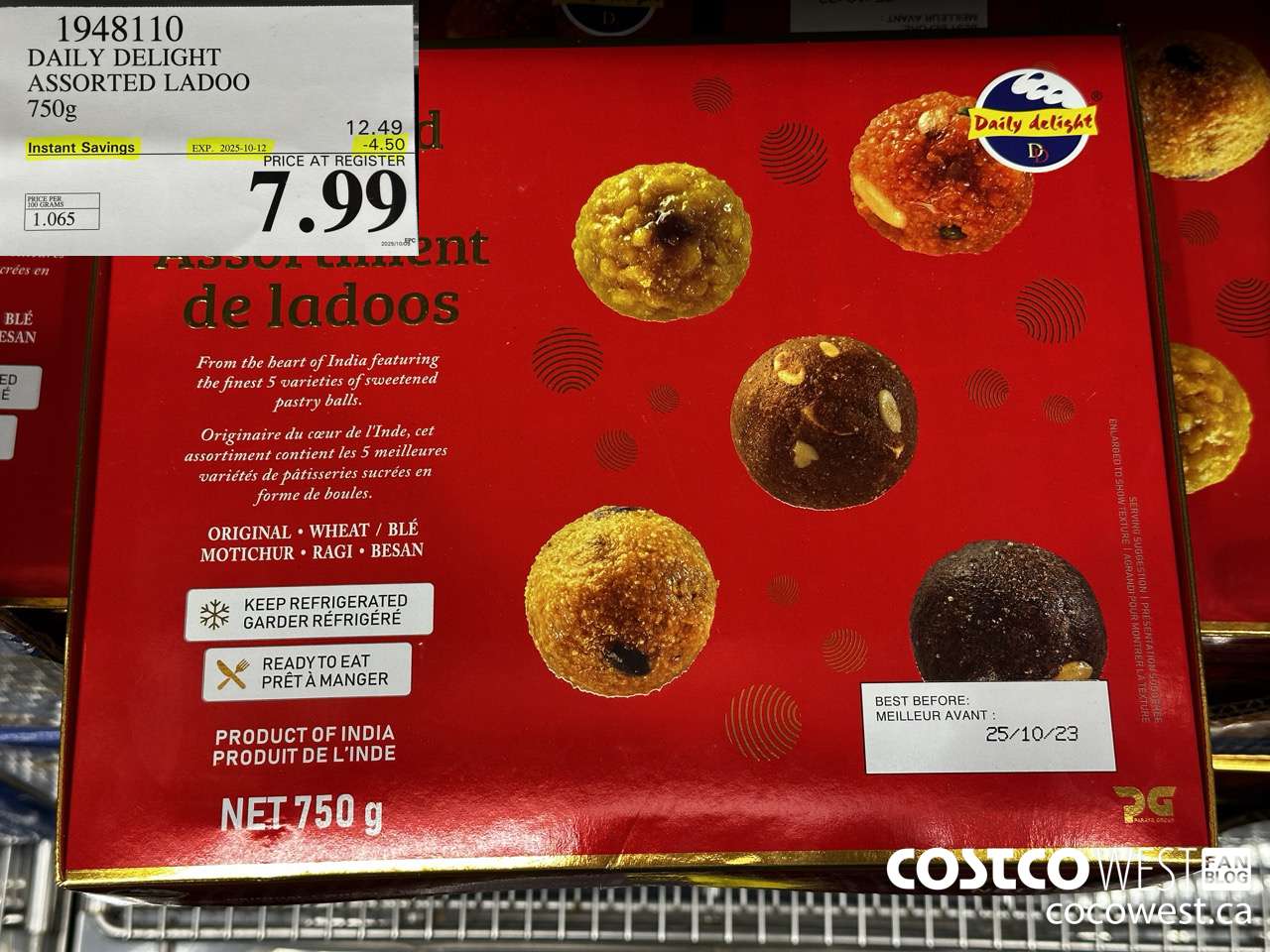 1948110 DAILY DELIGHT ASSORTED LADOO 750G ($4.50 INSTANT SAVINGS EXPIRES ON 2025-10-12) $7.99