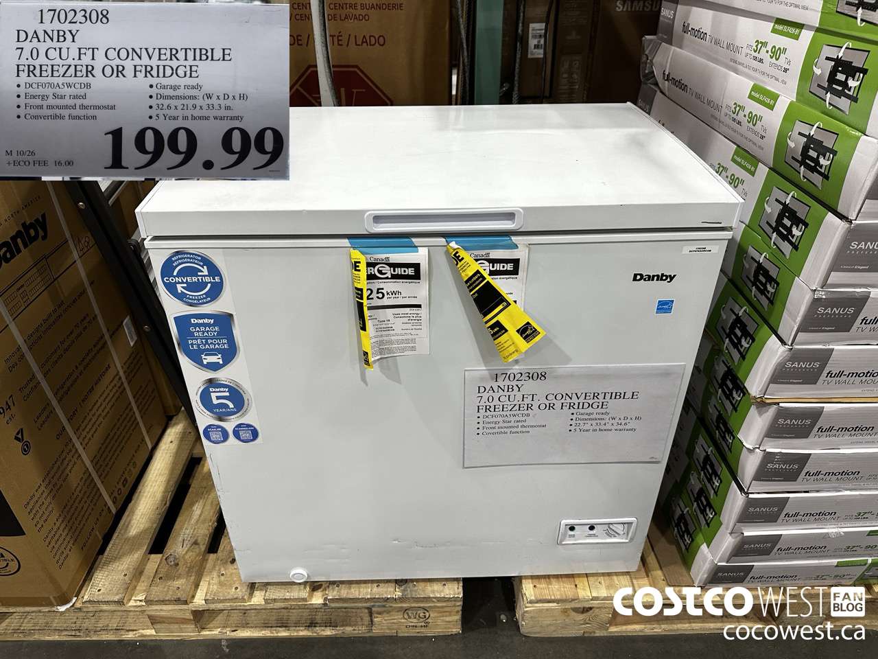 1702308 DANBY 7.0 CU. FT. CONVERTIBLE FREEZER OR FRIDGE $199.99