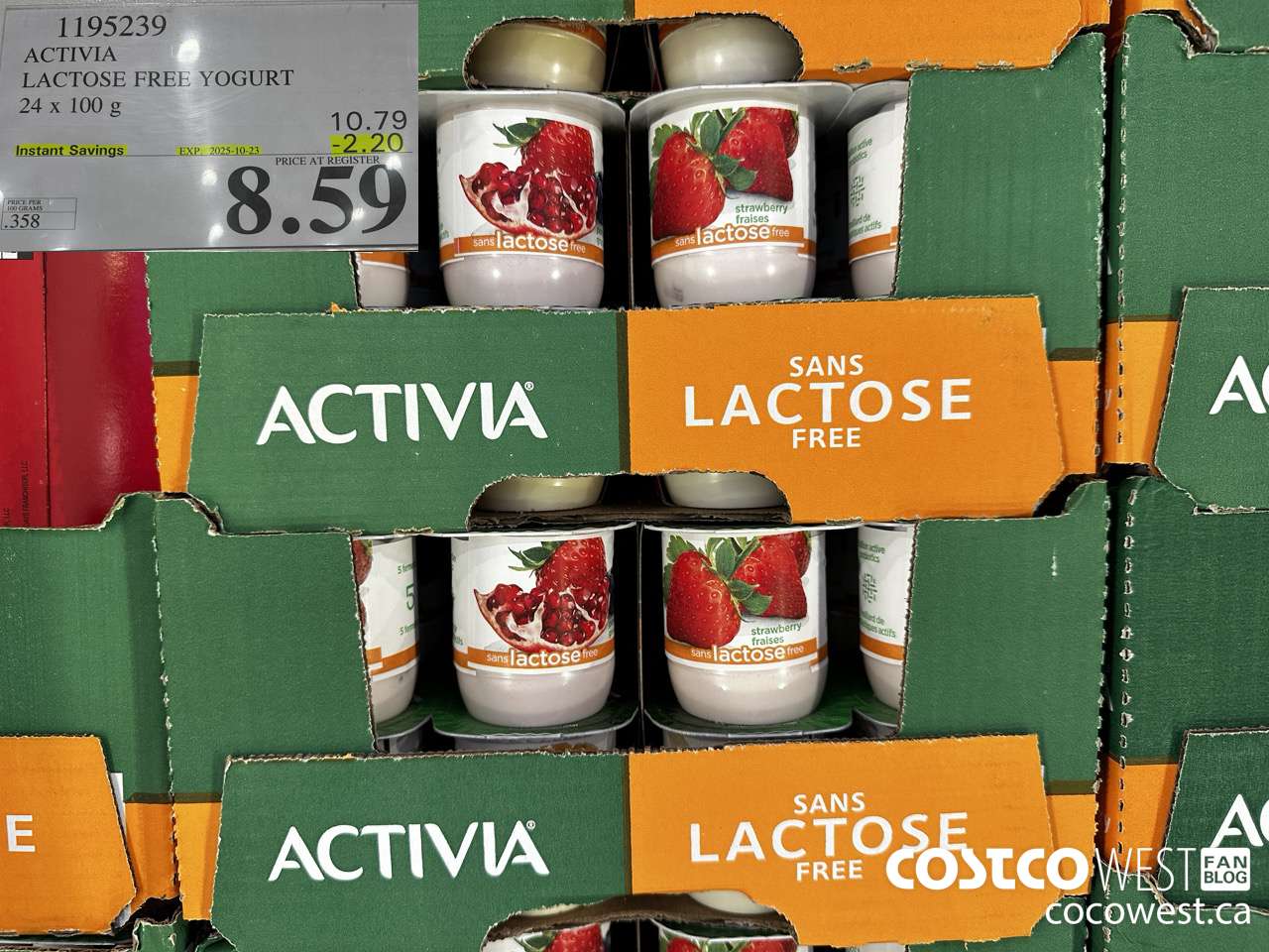 1195239 DANONE ACTIVIA LACTOSE FREE YOGURT 24 x 100 g ($2.20 INSTANT SAVINGS EXPIRES ON 2025-10-23) $8.59