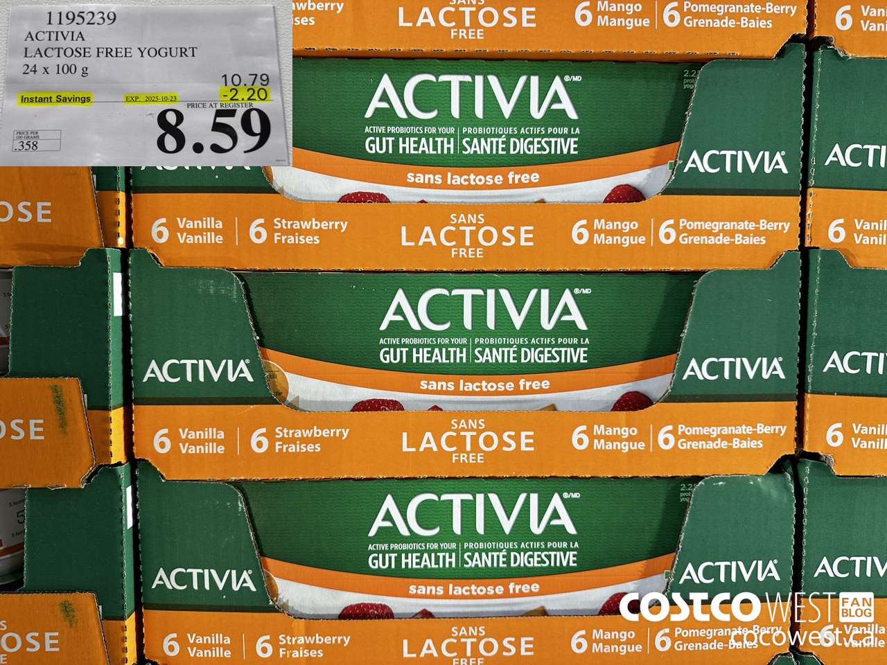 1195239 DANONE ACTIVIA LACTOSE FREE YOGURT 24 x 100 g ($2.20 INSTANT SAVINGS EXPIRES ON 2025-10-23) $8.59