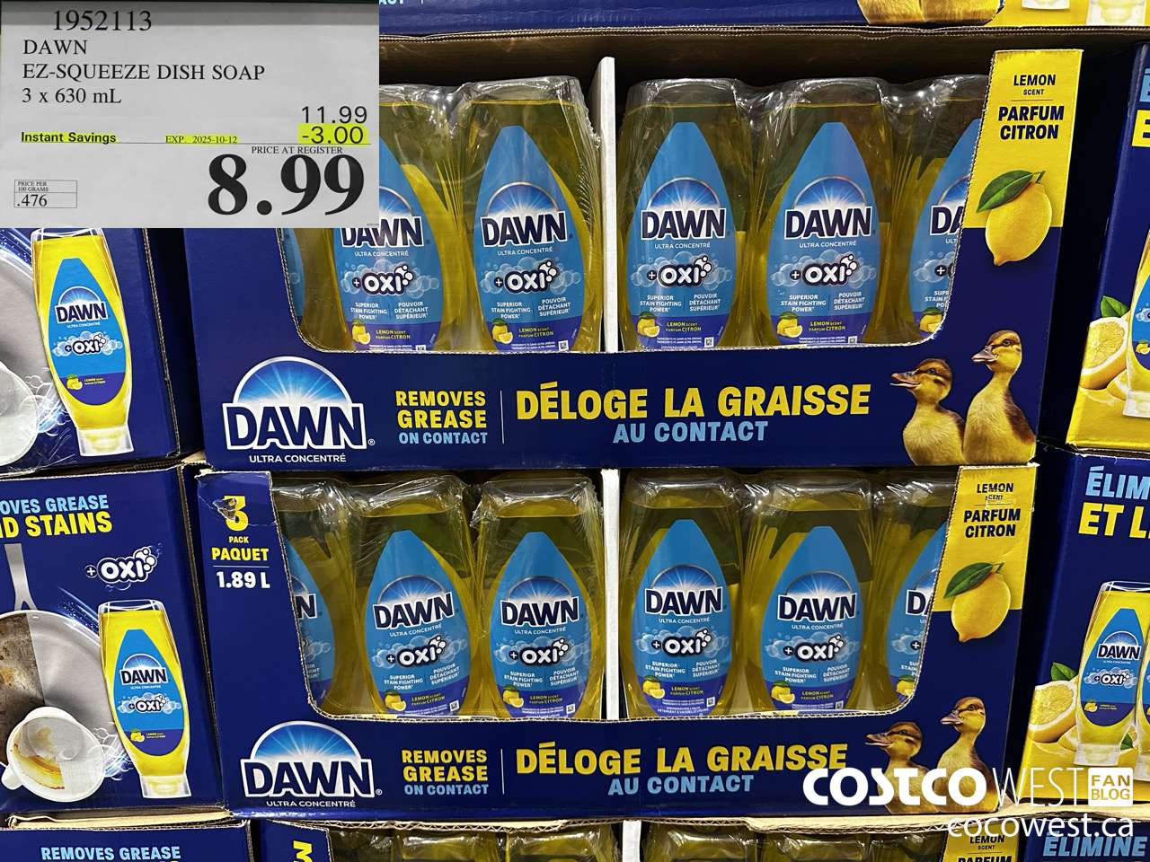 1952113 DAWN EZ-SQUEEZE DISH SOAP 3 X 630ML ($3.00 INSTANT SAVINGS EXPIRES ON 2025-10-12) $8.99