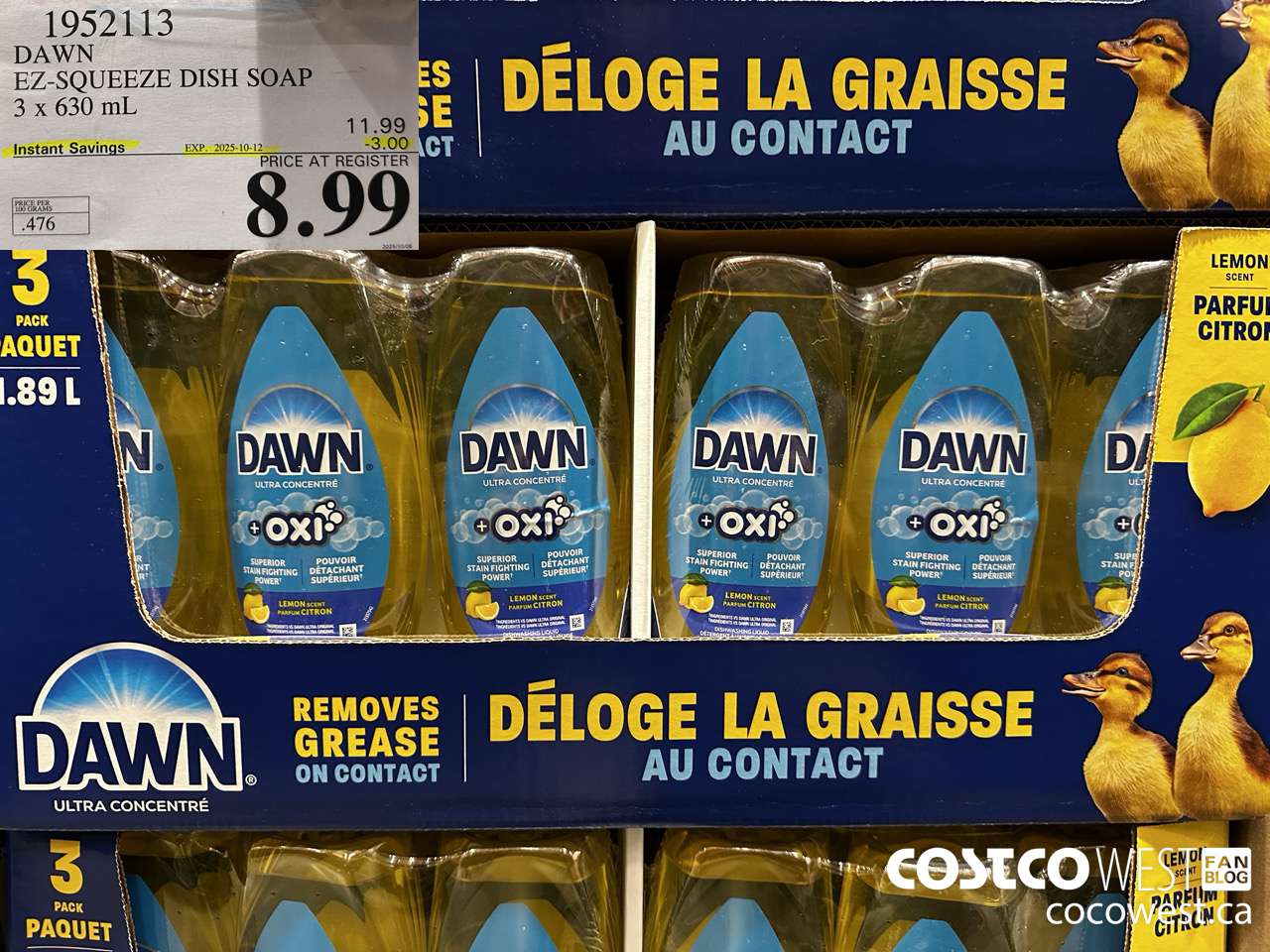 1952113 DAWN EZ-SQUEEZE DISH SOAP 3 X 630ML ($3.00 INSTANT SAVINGS EXPIRES ON 2025-10-12) $8.99
