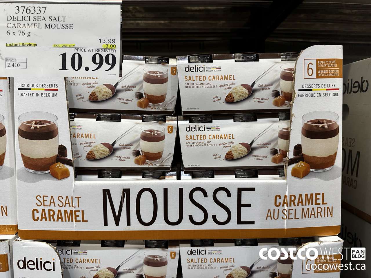 376337 DELICI SEA SALT CARAMEL MOUSSE 6 x 76 g ($3.00 INSTANT SAVINGS EXPIRES ON 2025-10-26) $10.99