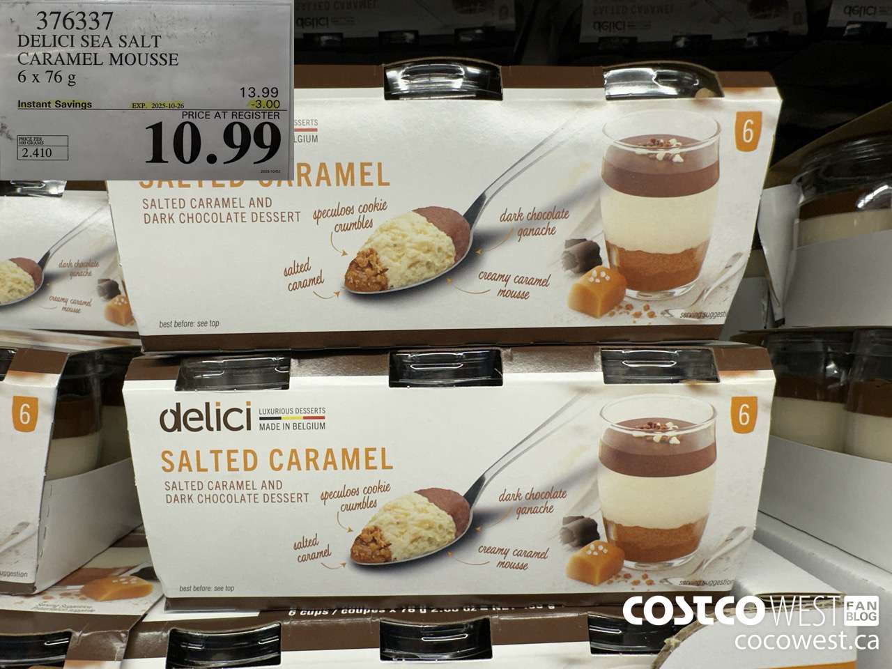 376337 DELICI SEA SALT CARAMEL MOUSSE 6 x 76 g ($3.00 INSTANT SAVINGS EXPIRES ON 2025-10-26) $10.99