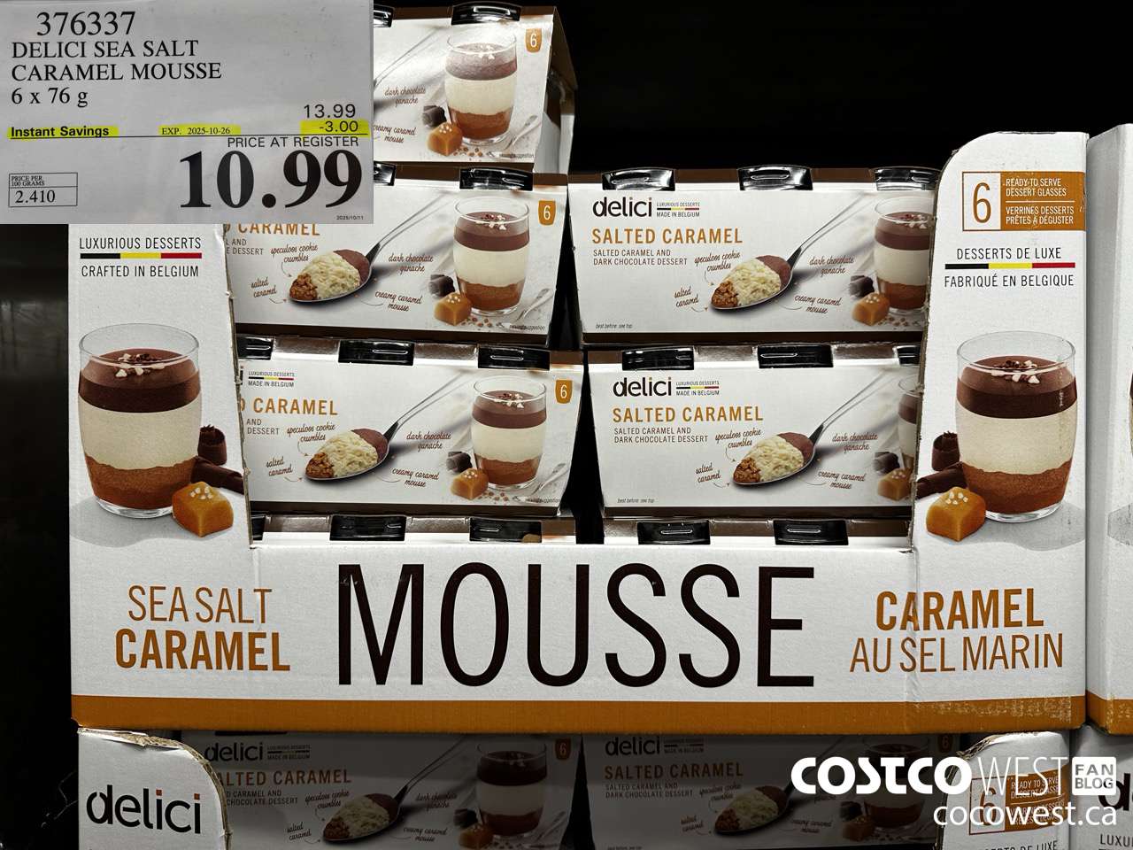 376337 DELICI SEA SALT CARAMEL MOUSSE 6 x 76 g ($3.00 INSTANT SAVINGS EXPIRES ON 2025-10-26) $10.99
