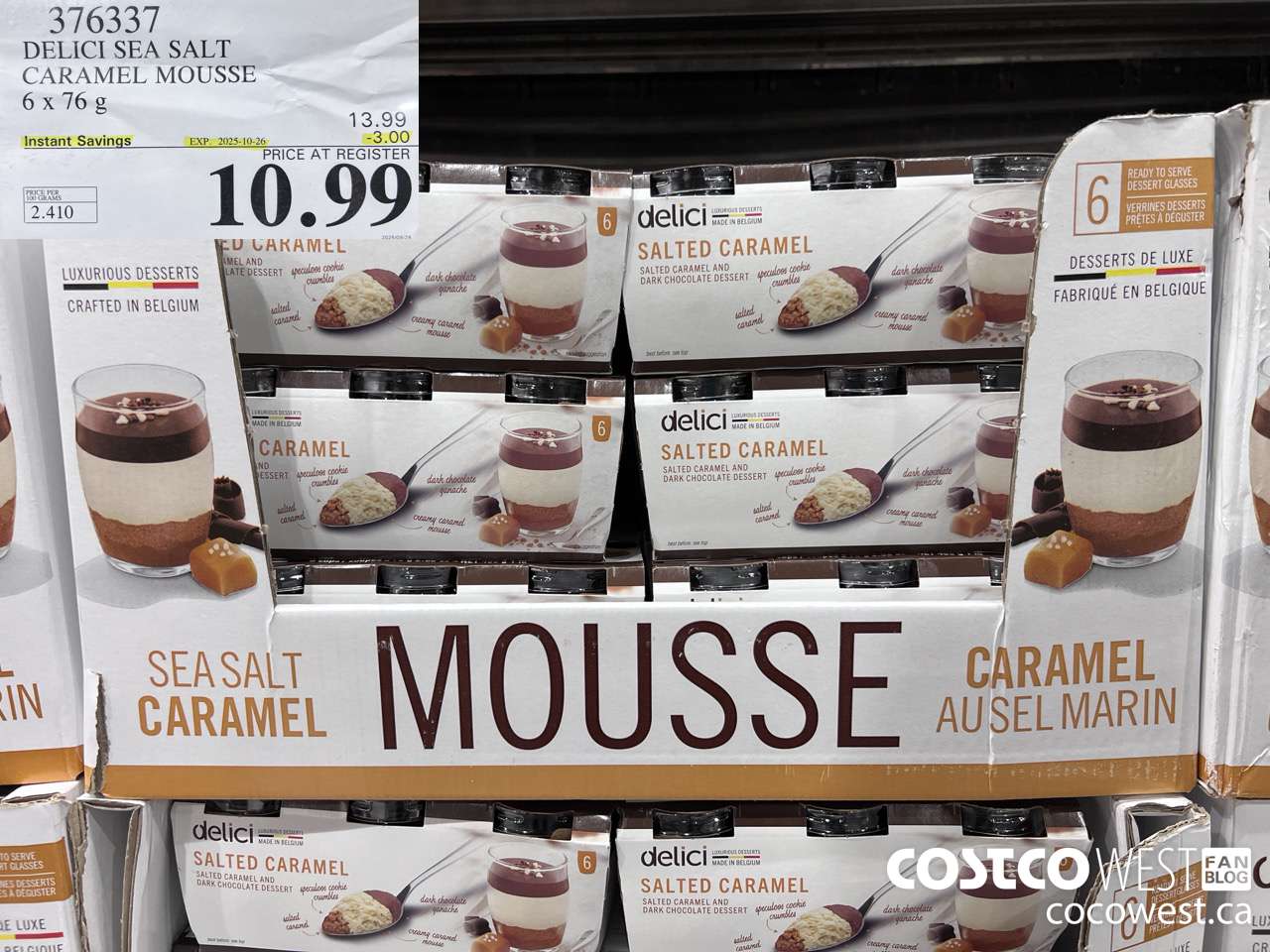 376337 DELICI SEA SALT CARAMEL MOUSSE 6 x 76 g ($3.00 INSTANT SAVINGS EXPIRES ON 2025-10-26) $10.99