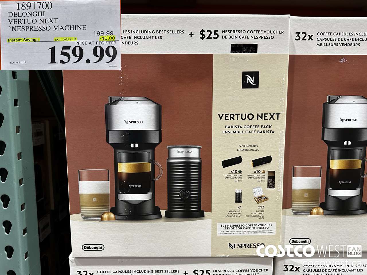 1891700 DELONGHI NESPRESSO VERTUO ESPRESSO MAKER ($40.00 INSTANT SAVINGS EXPIRES ON 2025-11-23) $159.99