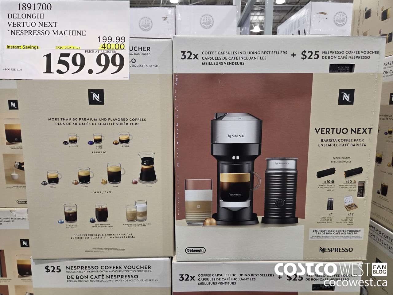 1891700 DELONGHI NESPRESSO VERTUO ESPRESSO MAKER ($40.00 INSTANT SAVINGS EXPIRES ON 2025-11-23) $159.99