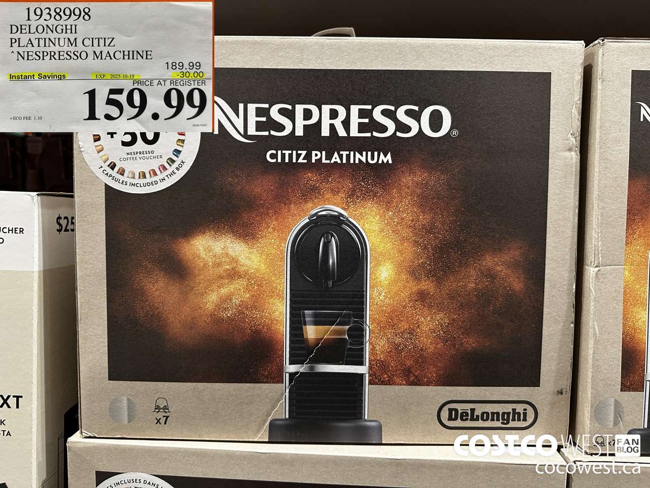 1938998 DELONGHI PLATINUM CITIZ NESPRESSO MACHINE ($30.00 INSTANT SAVINGS EXPIRES ON 2025-10-19) $159.99
