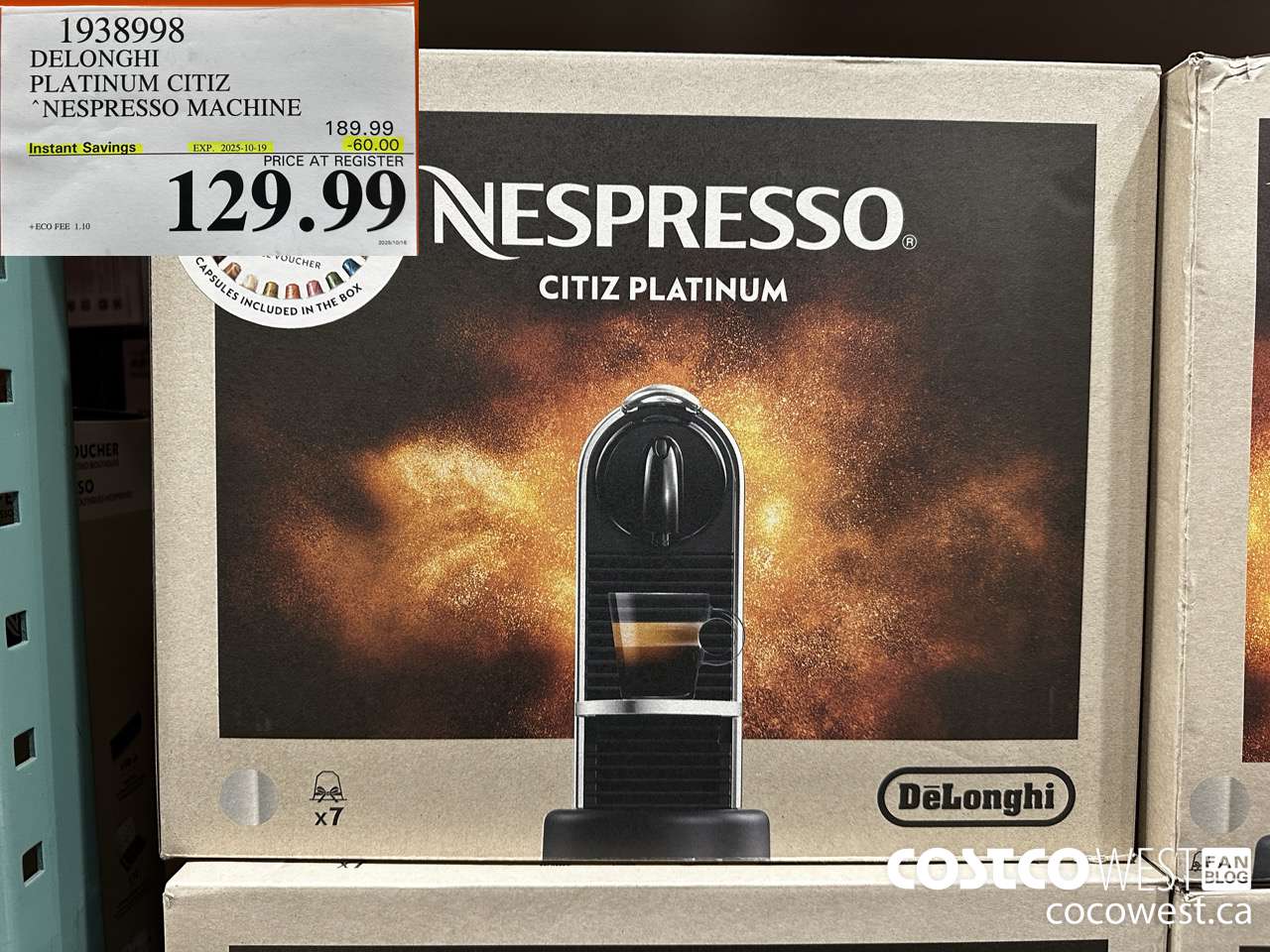 1938998 DELONGHI PLATINUM CITIZ NESPRESSO MACHINE ($30.00 INSTANT SAVINGS EXPIRES ON 2025-10-19) $129.99