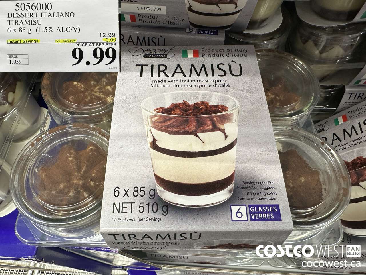 5056000 DESSERT ITALIANO FRESH ITALIAN TIRAMISU 6 X 85 G ($3.00 INSTANT SAVINGS EXPIRES ON 2025-10-26) $9.99