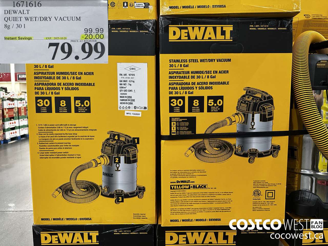 1671616 DEWALT 8 GALLON WET/DRY VAC ($20.00 INSTANT SAVINGS EXPIRES ON 2025-10-26) $79.99
