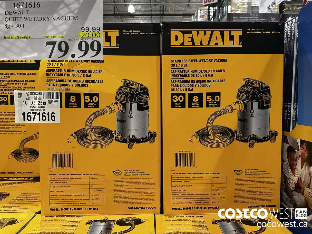1671616 DEWALT 8 GALLON WET/DRY VAC ($20.00 INSTANT SAVINGS EXPIRES ON 2025-10-26) $79.99