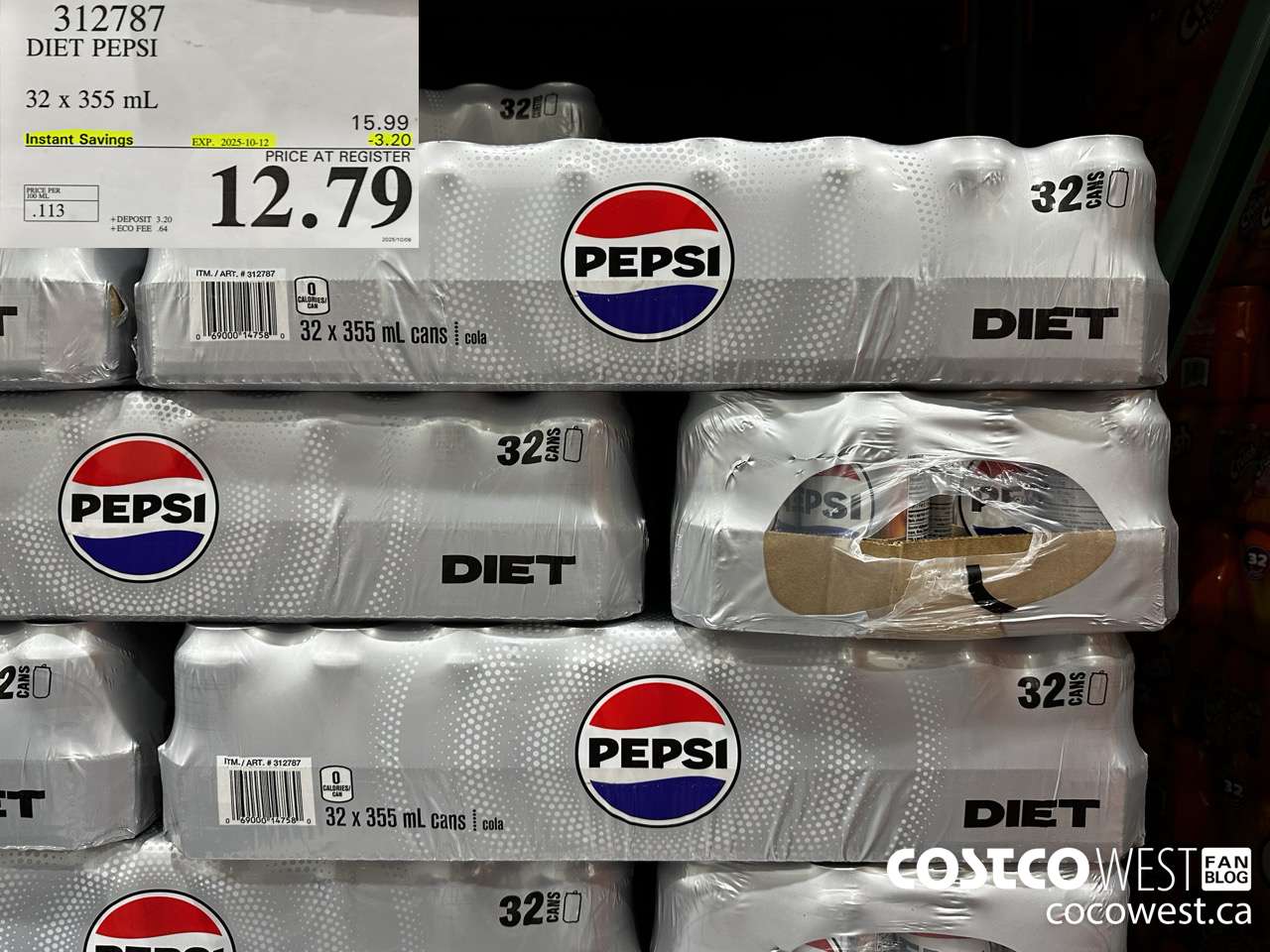 312787 DIET PEPSI 32 X 355 ML ($3.20 INSTANT SAVINGS EXPIRES ON 2025-10-12) $12.79