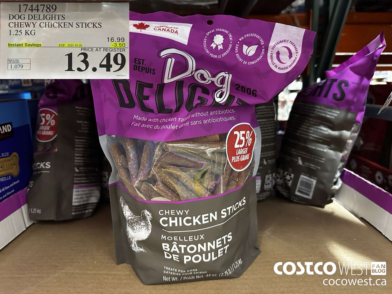 1744789 DOG DELIGHTS CHEWY CHICKEN STICKS 1.25 KG ($3.50 INSTANT SAVINGS EXPIRES ON 2025-10-20) $13.49