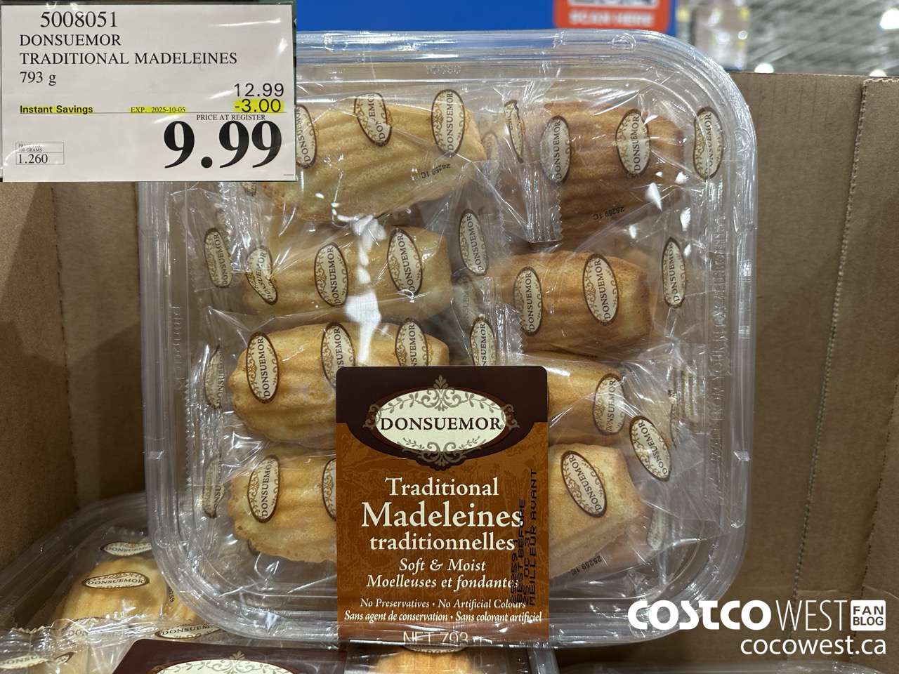 5008051 DONSUEMOR TRADITIONAL MADELEINES 794 g ($3.00 INSTANT SAVINGS EXPIRES ON 2025-10-05) $9.99
