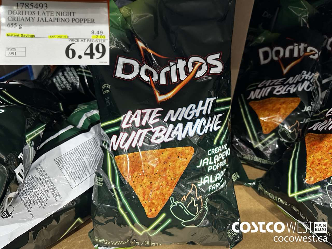 1785493 DORITOS LATE NIGHT CREAMY JALAPENO POPPER 655G ($2.00 INSTANT SAVINGS EXPIRES ON 2025-10-23) $6.49
