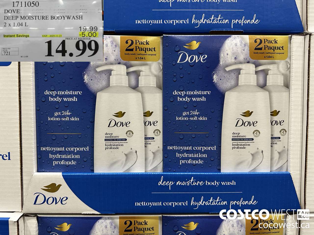 1711050 DOVE DEEP MOISTURE BODYWASH 2 X 1.04L ($5.00 INSTANT SAVINGS EXPIRES ON 2025-11-23) $14.99