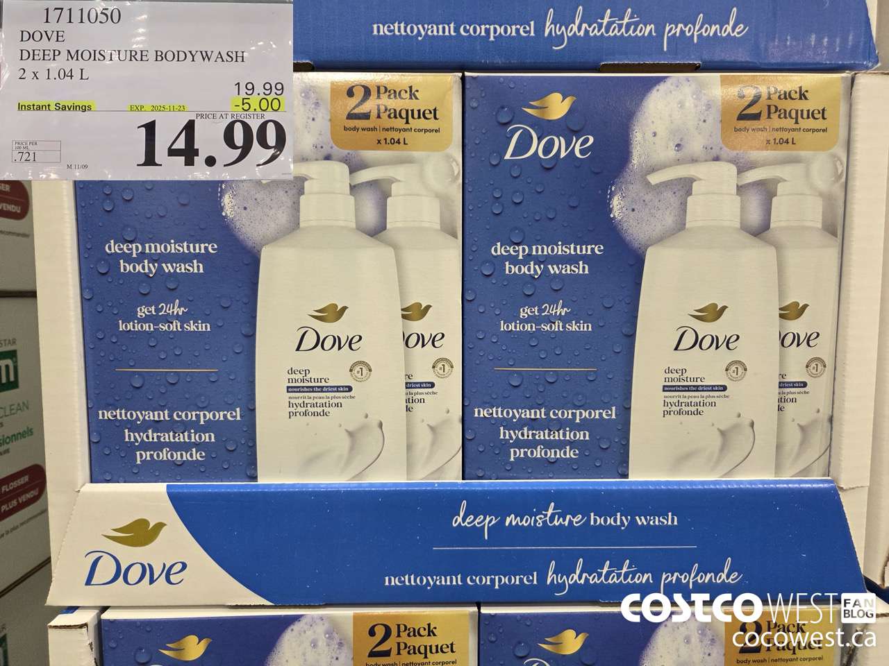 1711050 DOVE DEEP MOISTURE BODYWASH 2 X 1.04L ($5.00 INSTANT SAVINGS EXPIRES ON 2025-11-23) $14.99