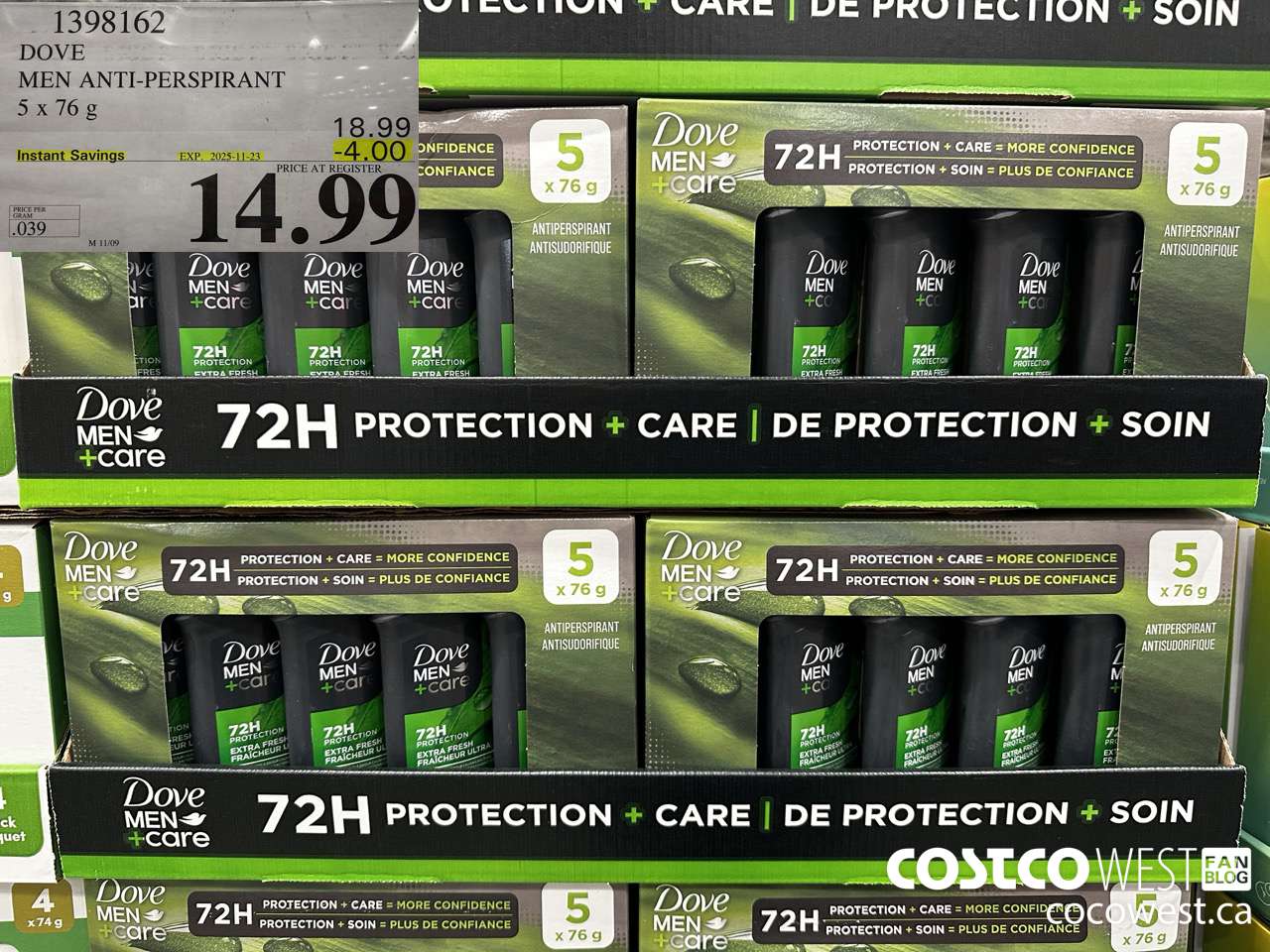 1398162 DOVE MEN ANTI-PERSPIRANT 5 X 76G ($4.00 INSTANT SAVINGS EXPIRES ON 2025-11-23) $14.99