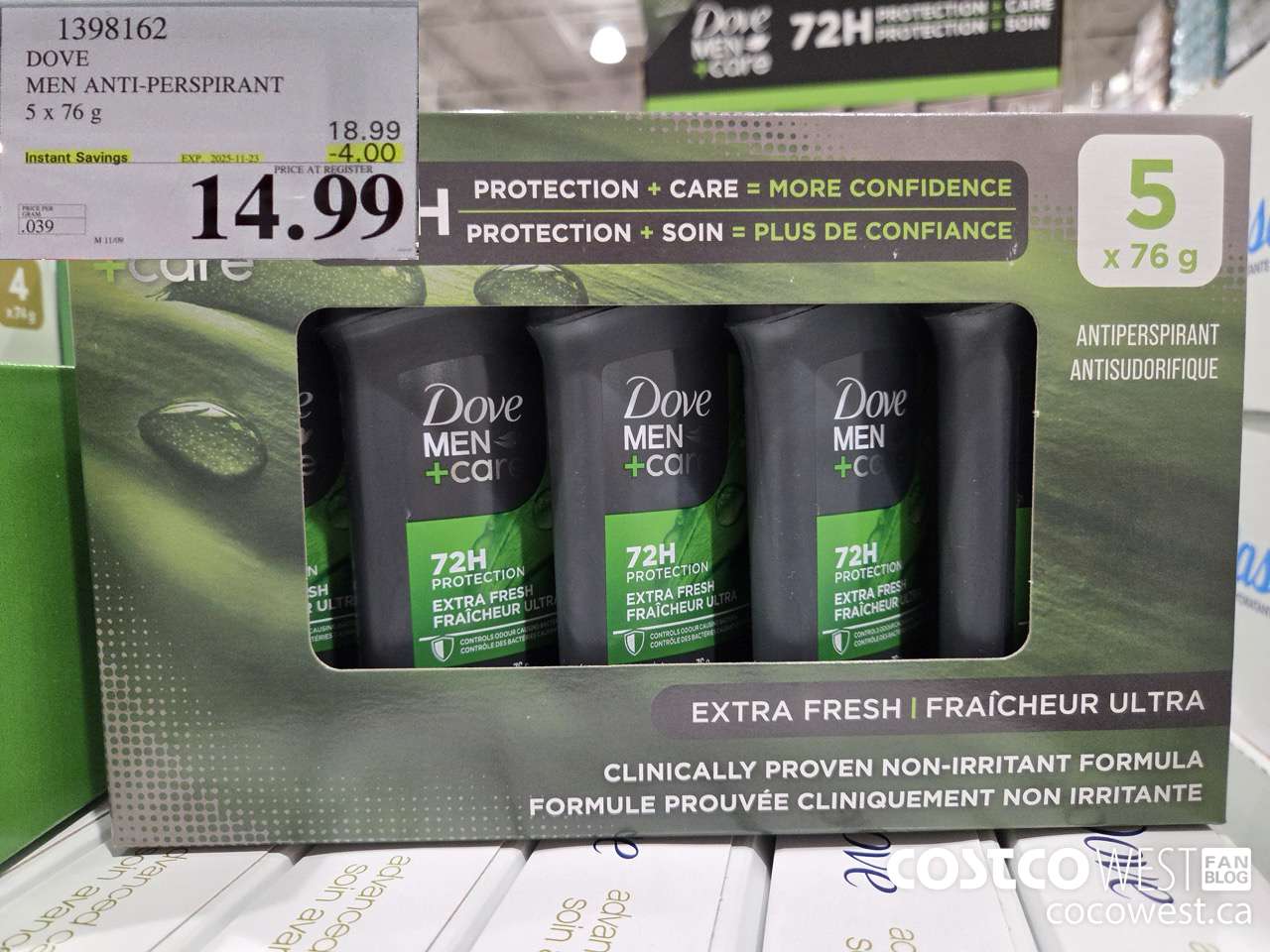 1398162 DOVE MEN ANTI-PERSPIRANT 5 X 76G ($4.00 INSTANT SAVINGS EXPIRES ON 2025-11-23) $14.99