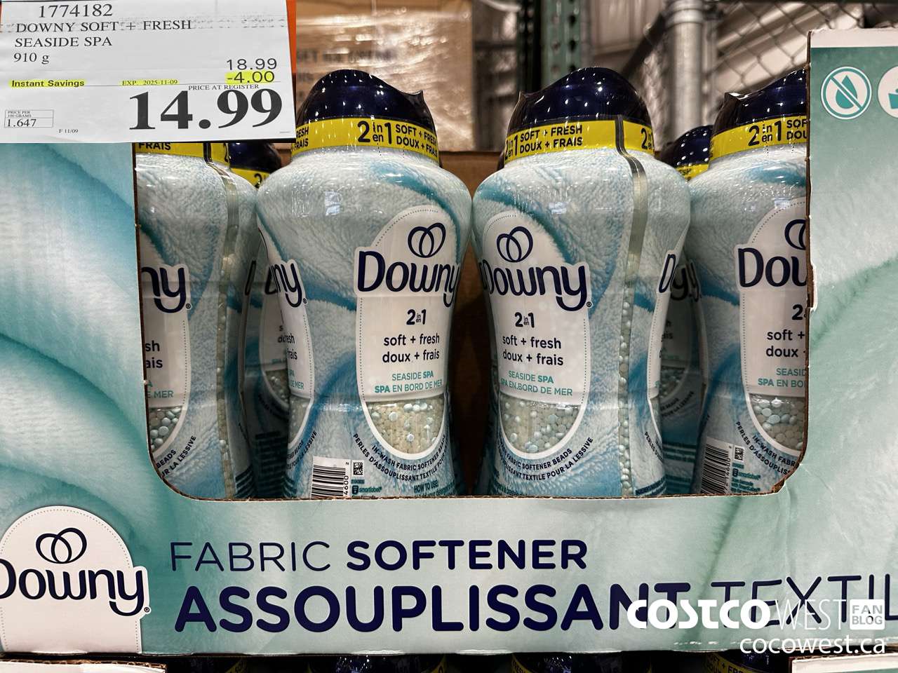 1774182 DOWNY 2IN1 FBRC SFTNR SEASIDE SPA 910G ($4.00 INSTANT SAVINGS EXPIRES ON 2025-11-09) $14.99