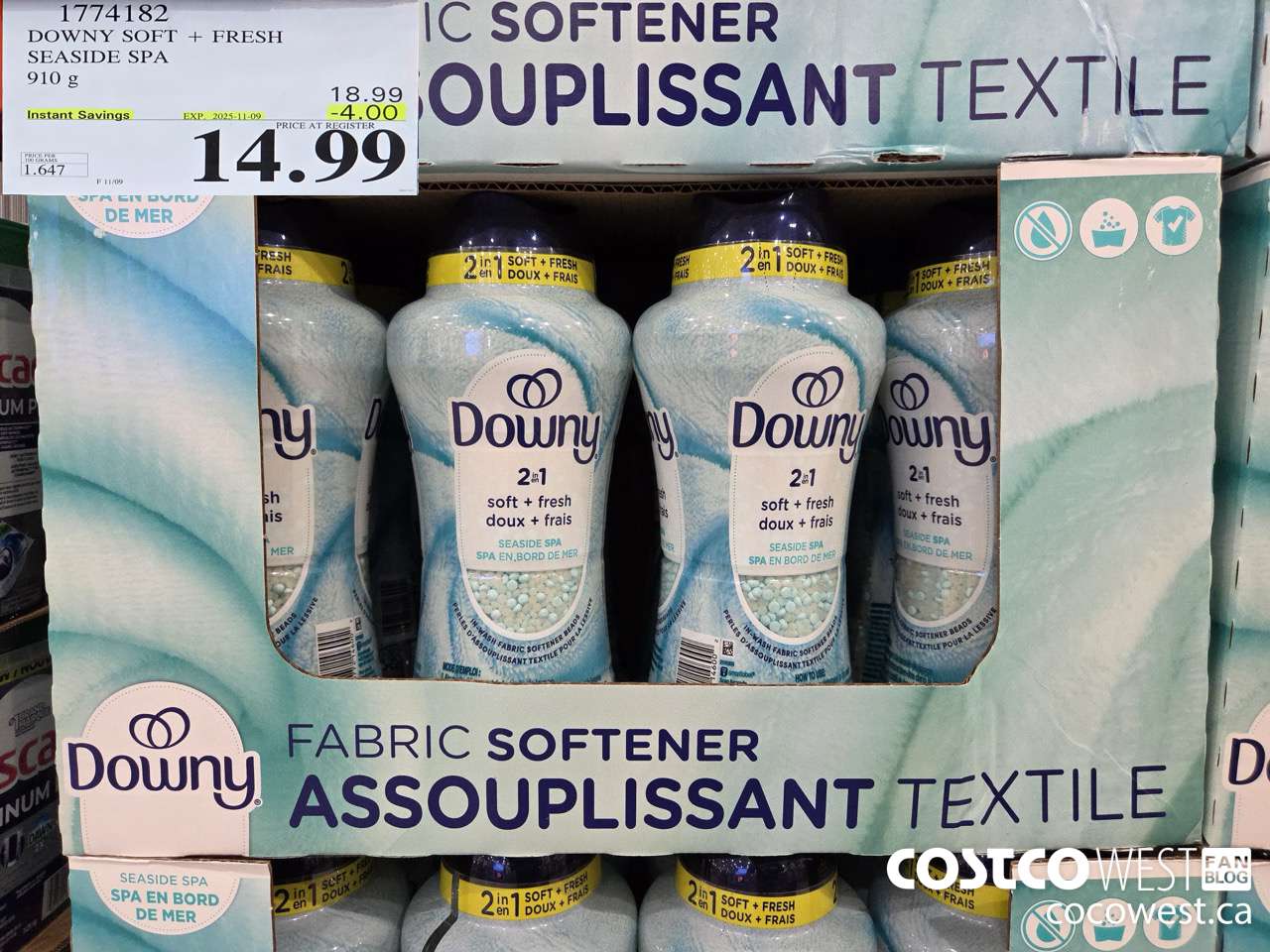 1774182 DOWNY 2IN1 FBRC SFTNR SEASIDE SPA 910G ($4.00 INSTANT SAVINGS EXPIRES ON 2025-11-09) $14.99