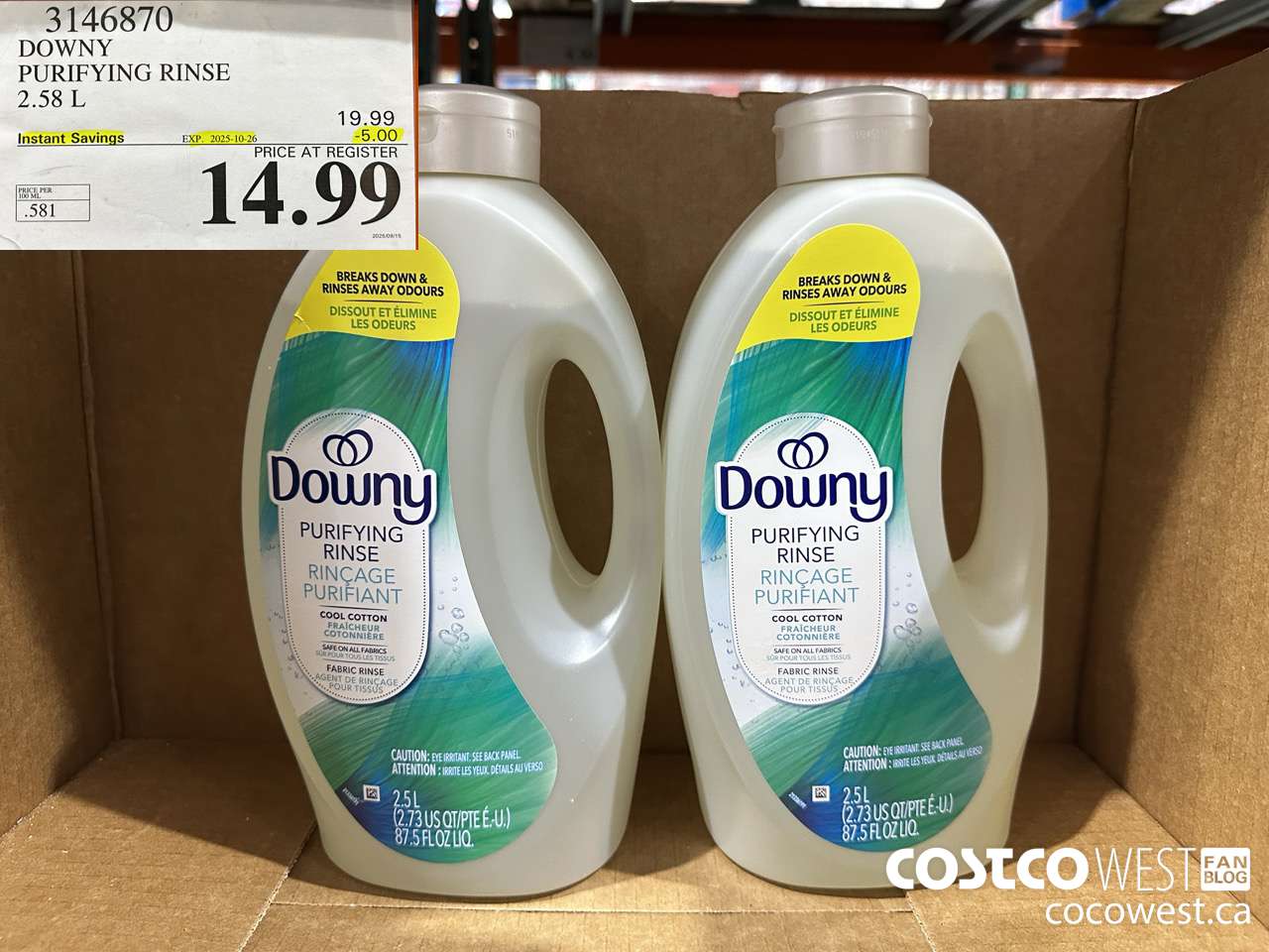 3146870 DOWNY PURIFYING RINSE 2.58L ($5.00 INSTANT SAVINGS EXPIRES ON 2025-10-26) $14.99