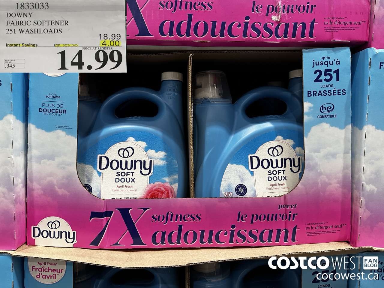 1833033 DOWNY SOFT FABRIC SOFTENER 251 WASHLOADS ($4.00 INSTANT SAVINGS EXPIRES ON 2025-10-05) $14.99